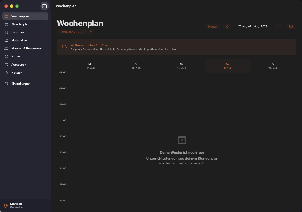 PultPlan Wochenplan mit Unterrichtseinheiten und Lehrplanimport